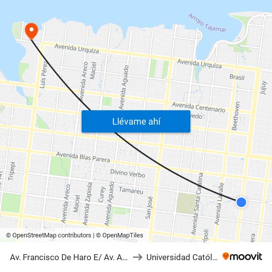 Av. Francisco De Haro E/ Av. Almirante Brown Y Calle Tamareu to Universidad Católica De Las Misiones map