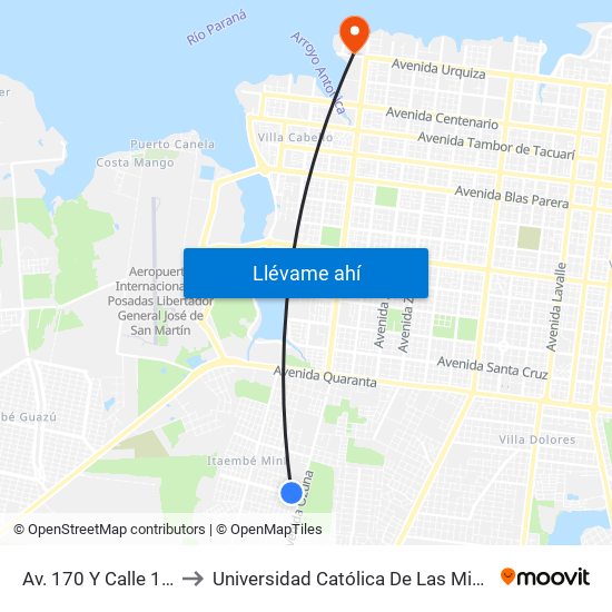 Av. 170 Y Calle 133a to Universidad Católica De Las Misiones map