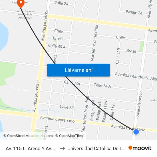 Av. 115 L. Areco Y Av. Centenario to Universidad Católica De Las Misiones map
