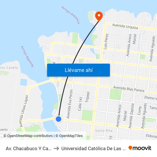 Av. Chacabuco Y Calle 153 to Universidad Católica De Las Misiones map