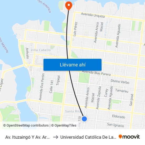 Av. Ituzaingó  Y Av. Areco (115) to Universidad Católica De Las Misiones map