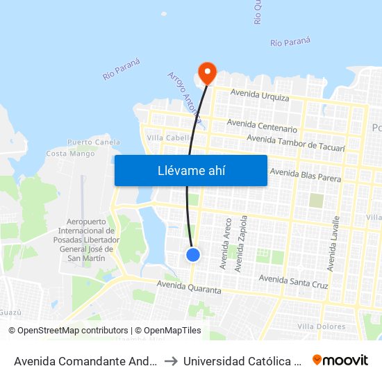 Avenida Comandante Andresito Y Jauretche to Universidad Católica De Las Misiones map