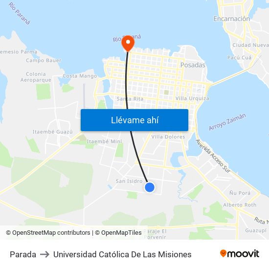 Parada to Universidad Católica De Las Misiones map