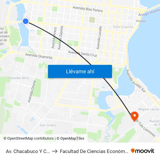 Av. Chacabuco Y Calle 153 to Facultad De Ciencias Económicas - Unam map