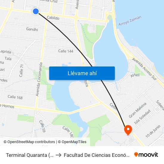 Terminal Quaranta (Línea 31) to Facultad De Ciencias Económicas - Unam map