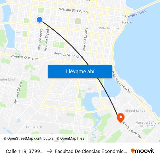 Calle 119, 3799-3843 to Facultad De Ciencias Económicas - Unam map