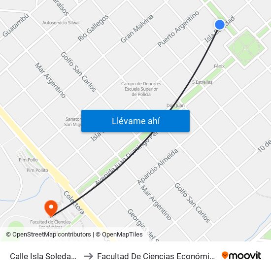 Calle Isla Soledad, 1757 to Facultad De Ciencias Económicas - Unam map