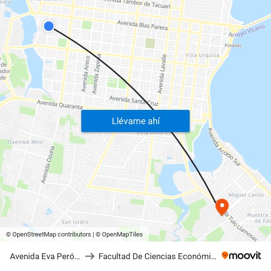 Avenida Eva Perón, 3405 to Facultad De Ciencias Económicas - Unam map