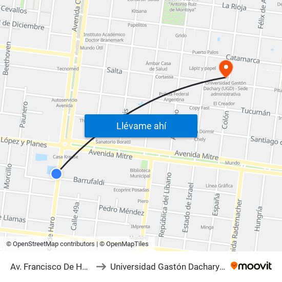 Av. Francisco De Haro Y Calle Barrufaldi to Universidad Gastón Dachary (Ugd) - Sede Administrativa map