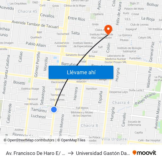 Av. Francisco De Haro E/ Av. Almirante Brown Y Calle Tamareu to Universidad Gastón Dachary (Ugd) - Sede Administrativa map