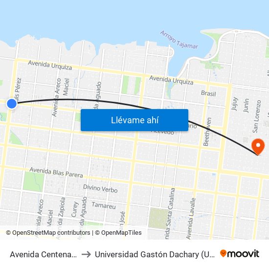 Avenida Centenario, 6399-6489 to Universidad Gastón Dachary (Ugd) - Sede Administrativa map