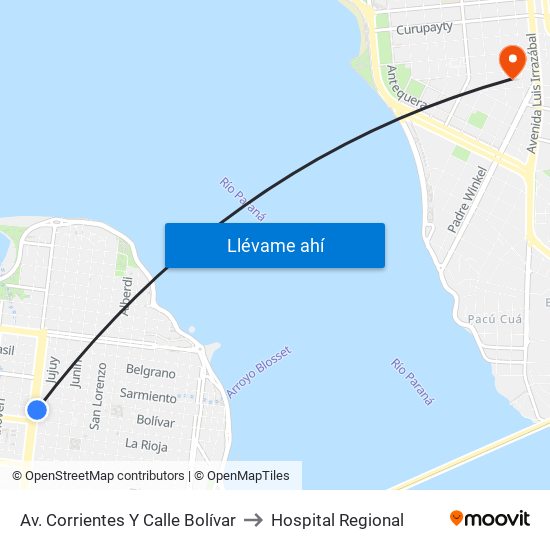 Av. Corrientes Y Calle Bolívar to Hospital Regional map