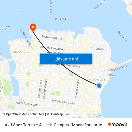 Av. López Torres Y Av. Maipú to Campus ""Monseñor Jorge Kemerer"" map