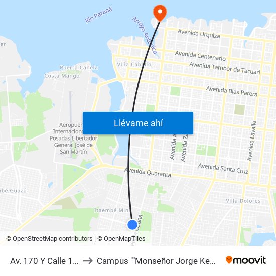 Av. 170 Y Calle 133a to Campus ""Monseñor Jorge Kemerer"" map