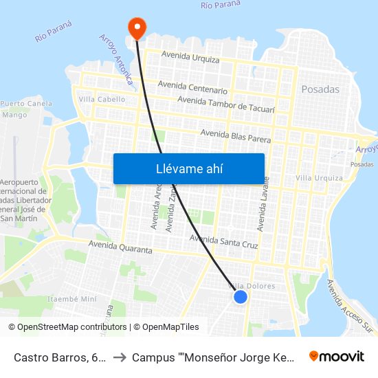 Castro Barros, 6994 to Campus ""Monseñor Jorge Kemerer"" map