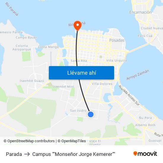 Parada to Campus ""Monseñor Jorge Kemerer"" map