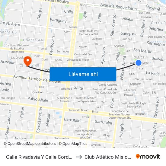 Calle Rivadavia Y Calle Cordoba to Club Atlético Misiones map