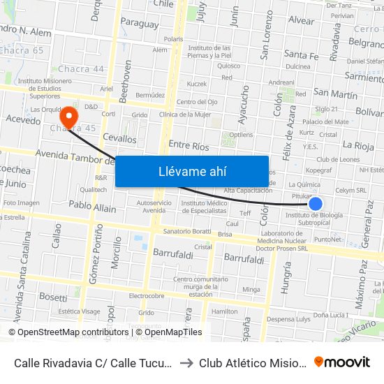 Calle Rivadavia C/ Calle Tucuman to Club Atlético Misiones map