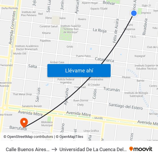 Calle Buenos Aires Y Calle Bolívar to Universidad De La Cuenca Del Plata - Sede Posadas map