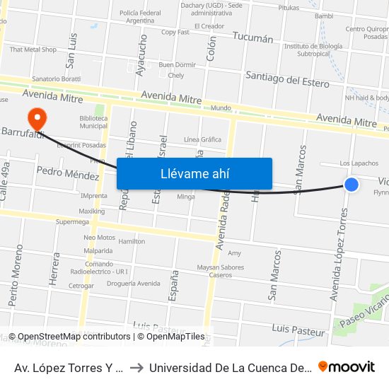 Av. López Torres Y Calle V. Casares to Universidad De La Cuenca Del Plata - Sede Posadas map