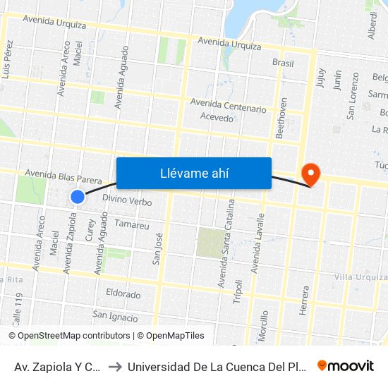 Av. Zapiola Y Calle Verbo to Universidad De La Cuenca Del Plata - Sede Posadas map