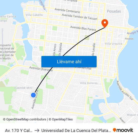Av. 170 Y Calle 133a to Universidad De La Cuenca Del Plata - Sede Posadas map