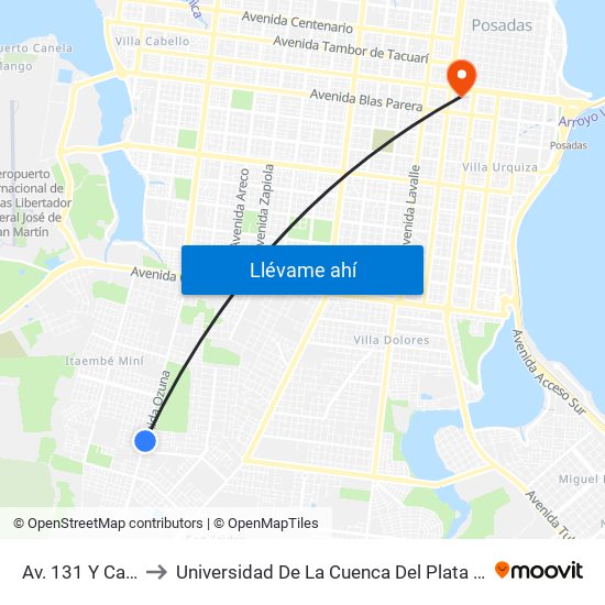 Av. 131 Y Calle 176 to Universidad De La Cuenca Del Plata - Sede Posadas map