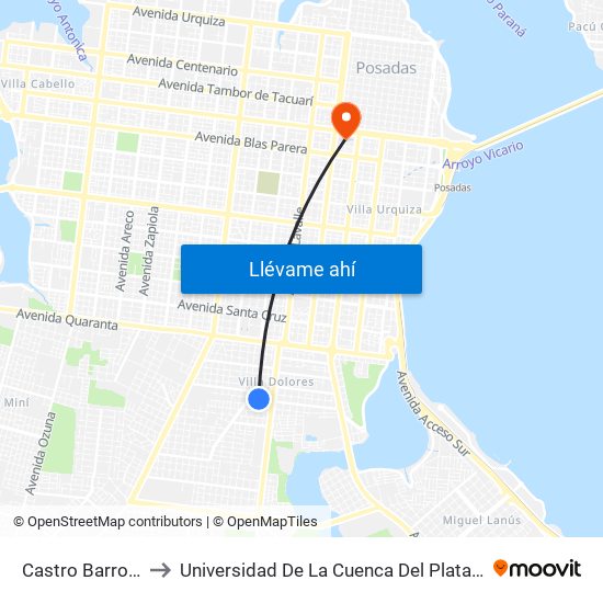 Castro Barros, 6994 to Universidad De La Cuenca Del Plata - Sede Posadas map