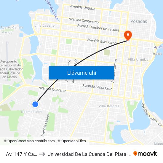 Av. 147 Y Calle 154 to Universidad De La Cuenca Del Plata - Sede Posadas map