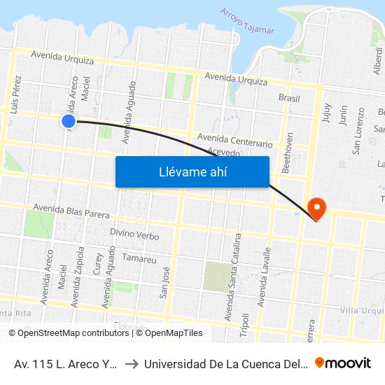 Av. 115 L. Areco Y Av. Centenario to Universidad De La Cuenca Del Plata - Sede Posadas map