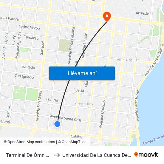 Terminal De Ómnibus De Posadas to Universidad De La Cuenca Del Plata - Sede Posadas map