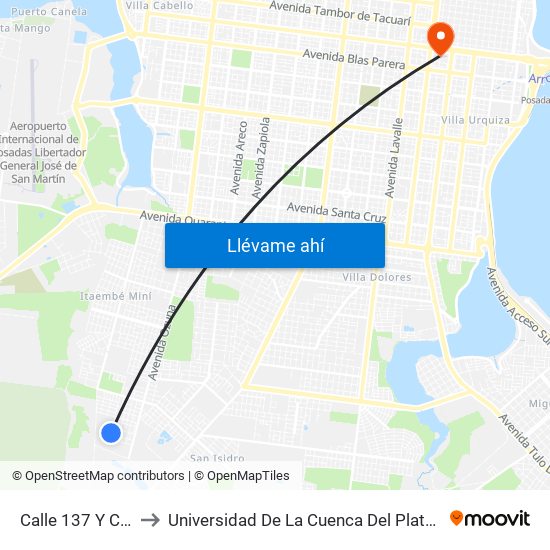 Calle 137 Y Calle 216 to Universidad De La Cuenca Del Plata - Sede Posadas map