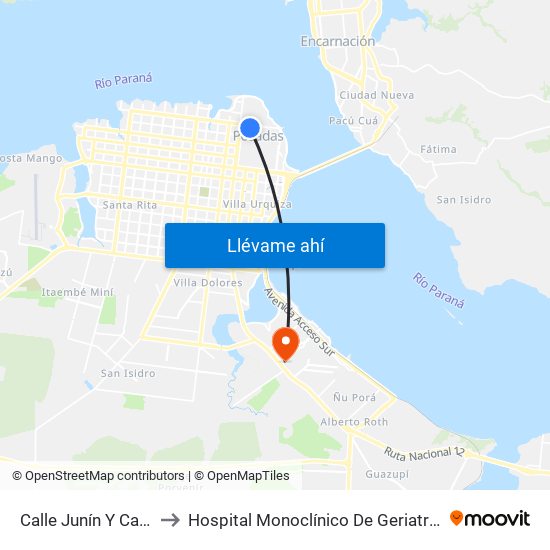 Calle Junín Y Calle Alvear to Hospital Monoclínico De Geriatría Miguel Lanus map
