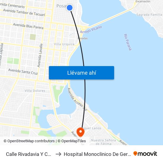 Calle Rivadavia Y Calle San Martin to Hospital Monoclínico De Geriatría Miguel Lanus map