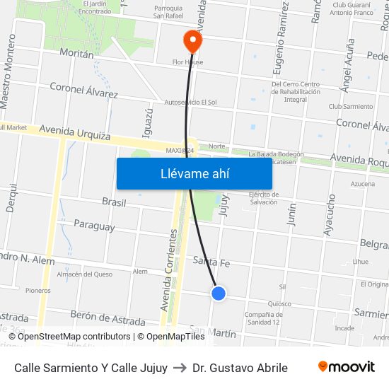 Calle Sarmiento Y Calle Jujuy to Dr. Gustavo Abrile map