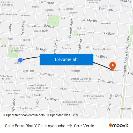 Calle Entre Ríos Y Calle Ayacucho to Cruz Verde map