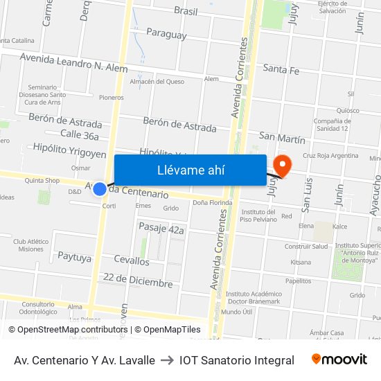 Av. Centenario Y Av. Lavalle to IOT Sanatorio Integral map