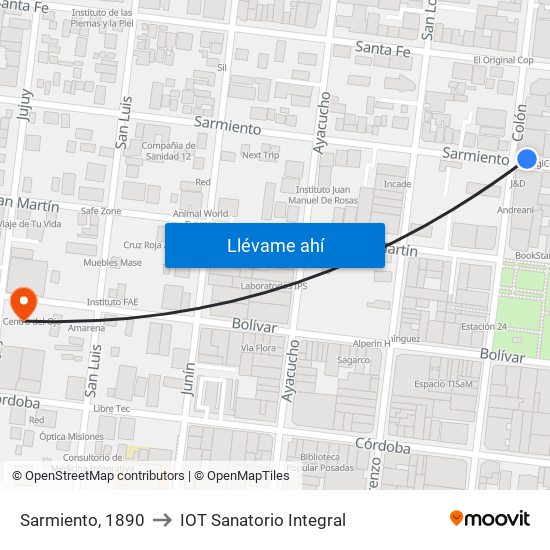 Sarmiento, 1890 to IOT Sanatorio Integral map