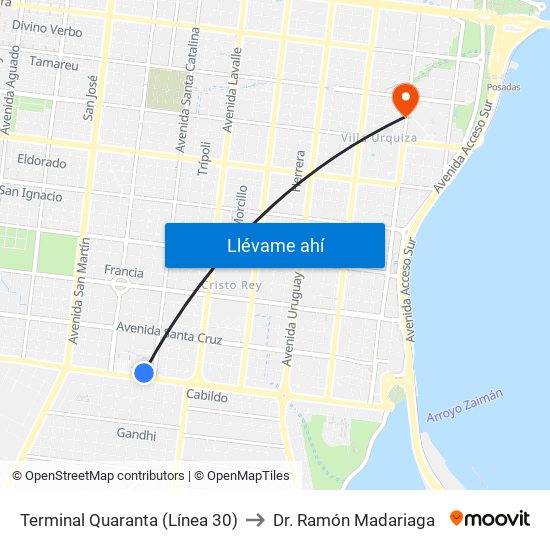 Terminal Quaranta (Línea 30) to Dr. Ramón Madariaga map