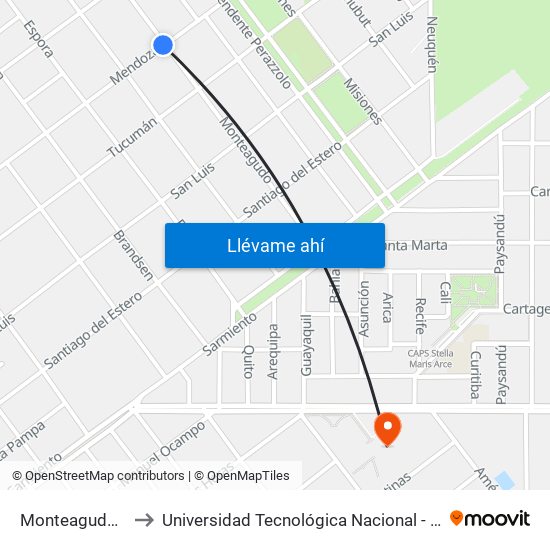 Monteagudo Y Mendoza to Universidad Tecnológica Nacional - Facultad Regional Villa María map