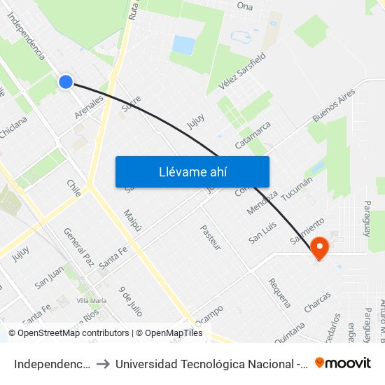 Independencia Y Chiclana to Universidad Tecnológica Nacional - Facultad Regional Villa María map