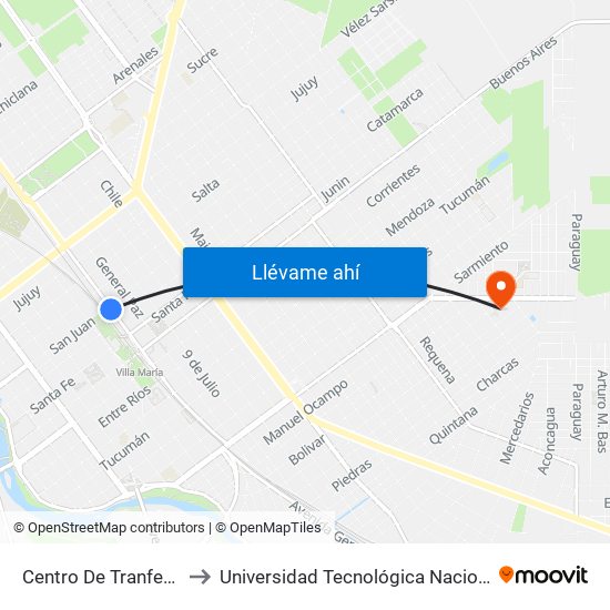 Centro De Tranferencia (11-12-13-14) to Universidad Tecnológica Nacional - Facultad Regional Villa María map