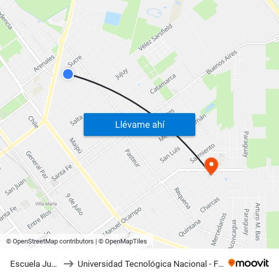 Escuela Juana Manso to Universidad Tecnológica Nacional - Facultad Regional Villa María map