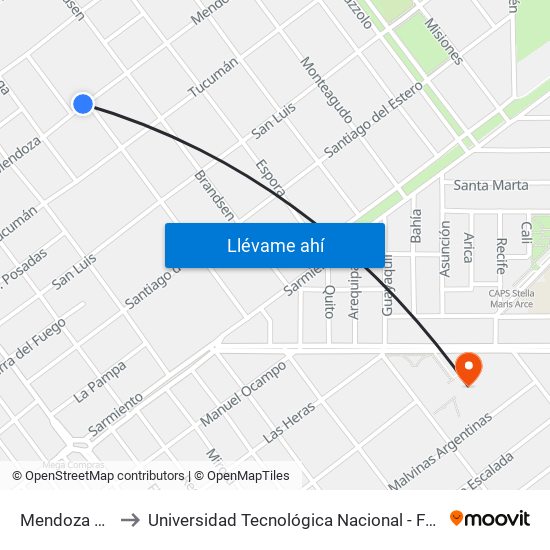 Mendoza Y Balcarce to Universidad Tecnológica Nacional - Facultad Regional Villa María map