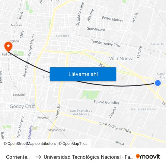 Corrientes Sur, 211 to Universidad Tecnológica Nacional - Facultad Regional Mendoza map