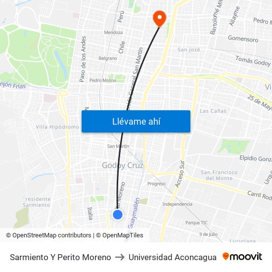 Sarmiento Y Perito Moreno to Universidad Aconcagua map