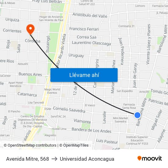 Avenida Mitre, 568 to Universidad Aconcagua map