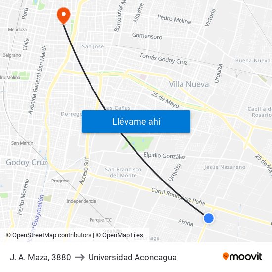 J. A. Maza, 3880 to Universidad Aconcagua map