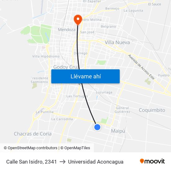 Calle San Isidro, 2341 to Universidad Aconcagua map
