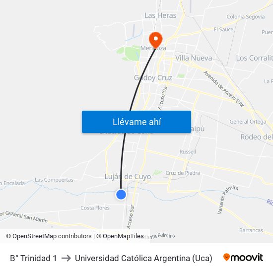 B° Trinidad 1 to Universidad Católica Argentina (Uca) map